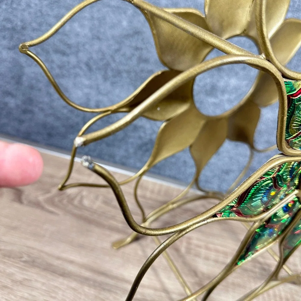 VTG Pier One Wine Rack Lotus Enamel Peacock Art Nouveau Bohemian Eclectic Jewel